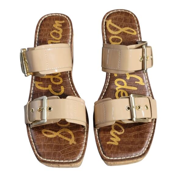 Sam Edelman Anna Beige Patent Leather Buckle Platform Sandals Women's Size 9M - Picture 1 of 8